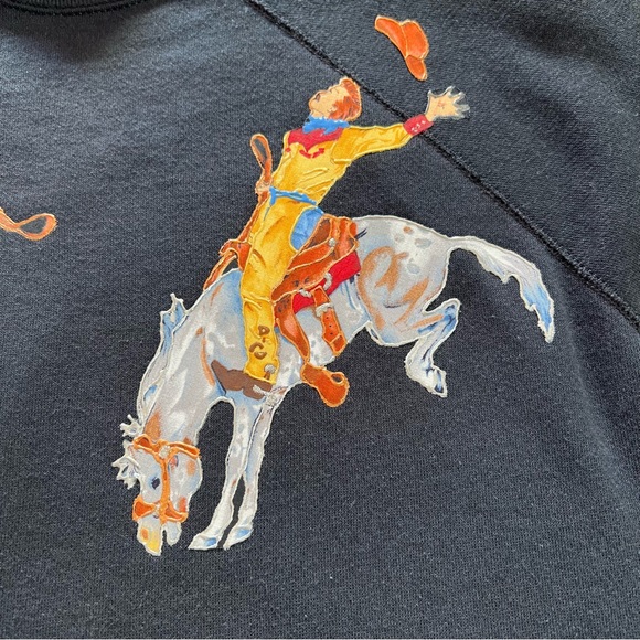Black Cowboy Rodeo Embellished Graphic Crew Neck Long Sleeve Sweatshirt Size XL - Picture 4 of 9
